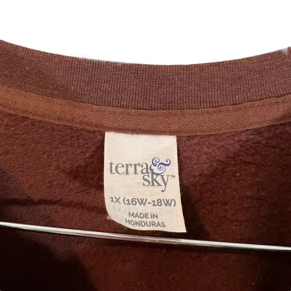 Terra & Sky Chestnut Brown Crewneck Pullover Plus Size 1X Basic Plain Knit Top - Picture 4 of 4